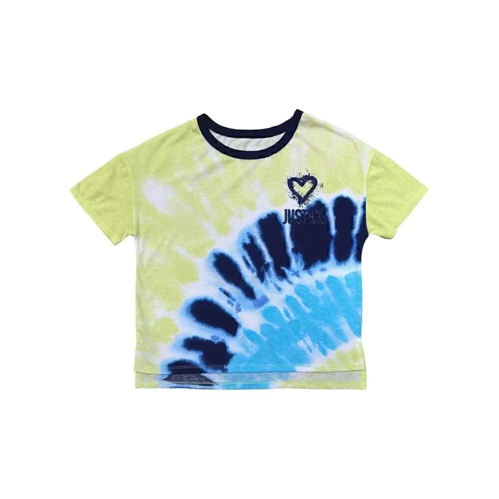 Justice Girls Blue & Lime Green Tie Dye Short Sleeve T-Shirt Tee Shirt L (12/14)